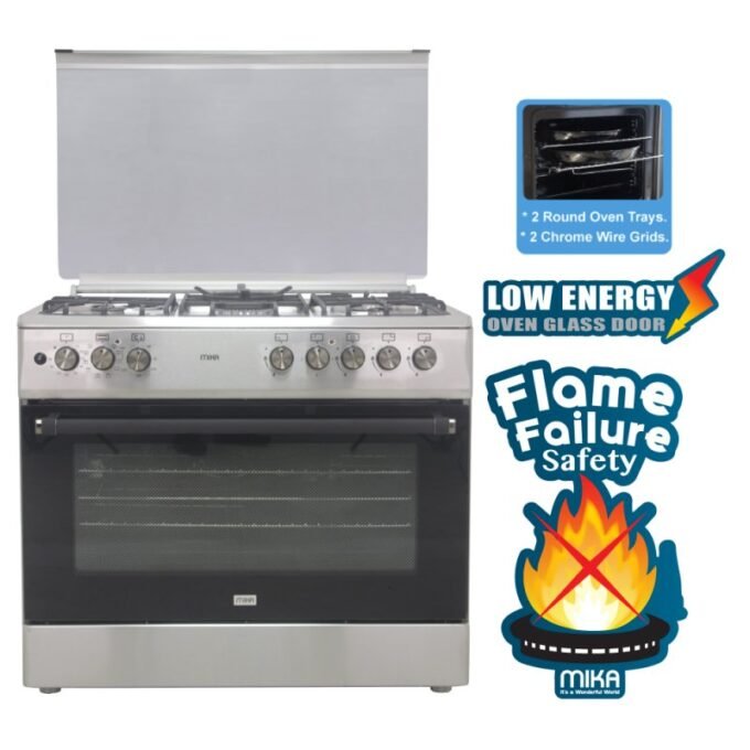 Mika Standing Cooker, 90cm x 60cm, 4 Gas Burner + 1 Electric Plate, WOK Burner MST90PU41HI/FOW