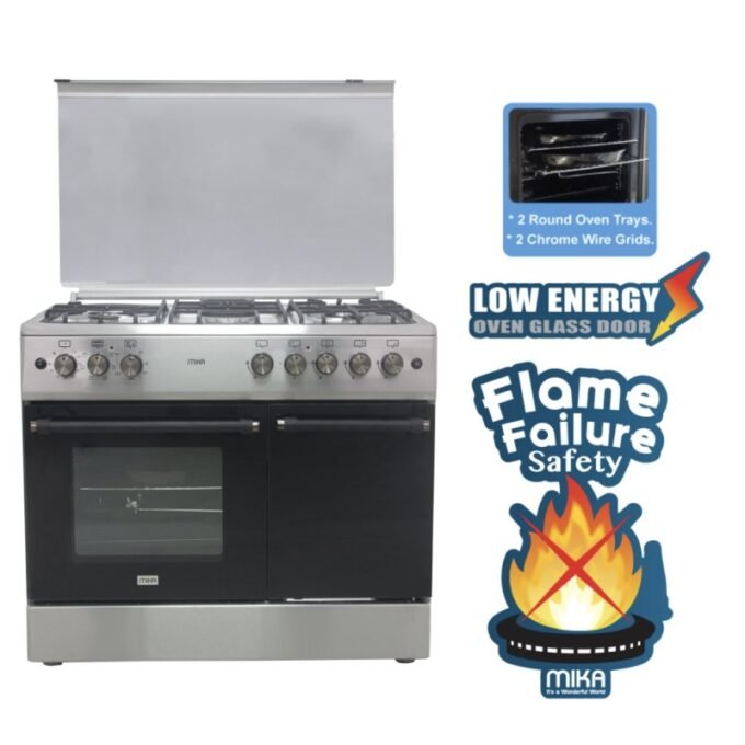 Mika Standing Cooker, 90cm x 60cm, 4 Gas Burner + 1 Electric Plate, Gas Compartment WOK Burner MST90PU41HI/GCW