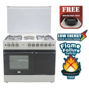 Mika Standing Cooker, 90cm X 60cm, 4 + 2, Electric Oven, Silver MST90PU42SL/GC