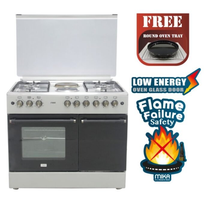 Mika Standing Cooker, 90cm X 60cm, 4 + 2, Electric Oven, Silver MST90PU42SL/GC